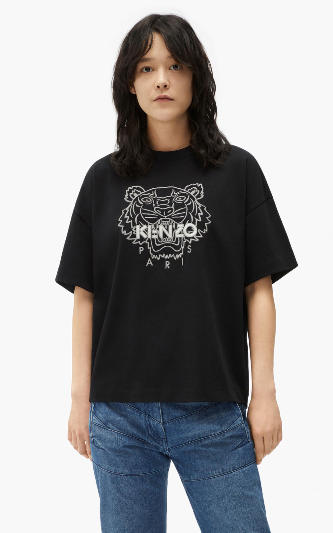 Camisetas Kenzo Tiger boxy Mujer Negras UKT716902